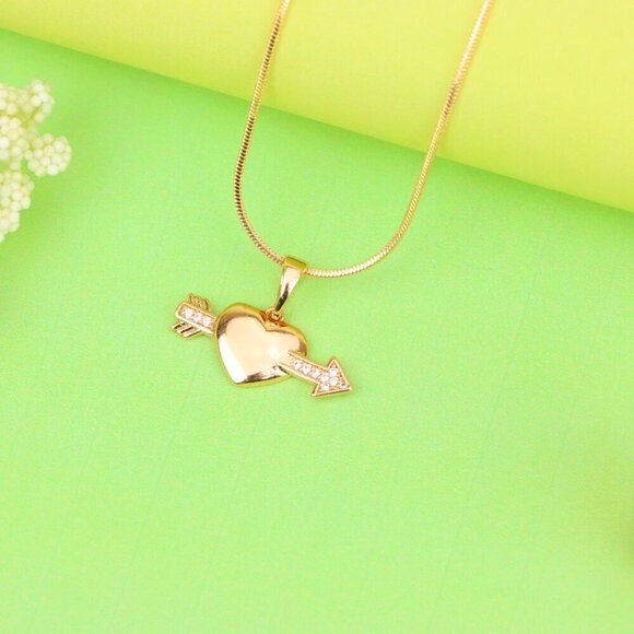 "Rose Gold Heart Pendant with Arrow and Crystal Detailing, XPPT1283 - Picture 12 of 13